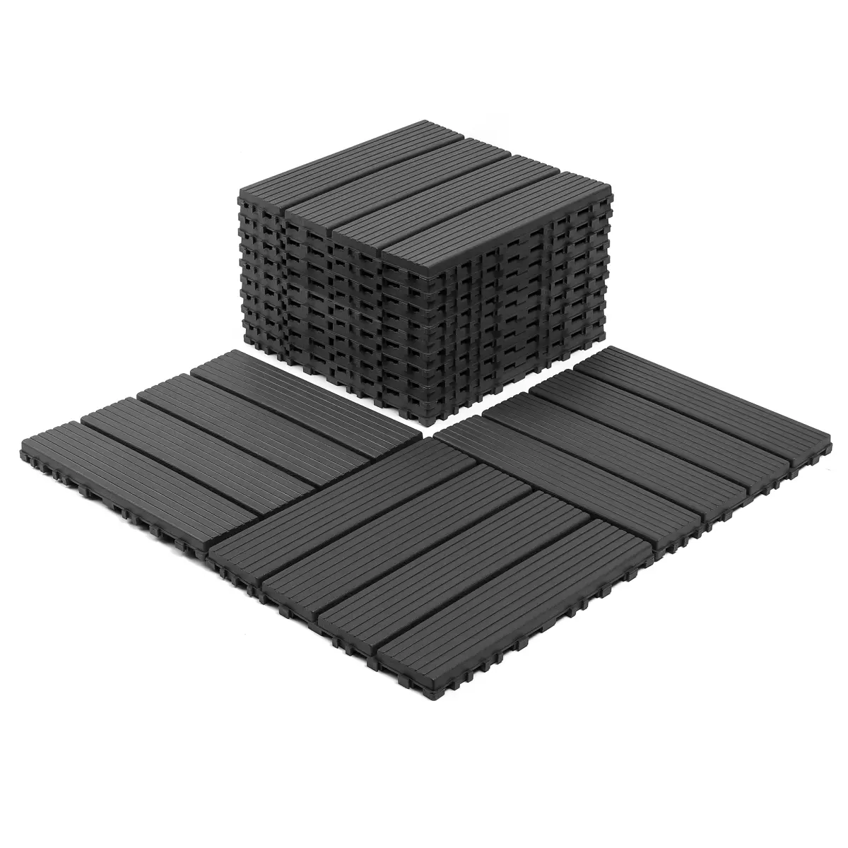44 packs of terrace decking tiles, 12 inches x 12 inches waterproof for all-weather use, Plastic interlocking decking tiles, backyard pool decking tiles, dark gray