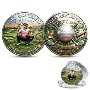 The Eternal Golfer’s Challenge Coin, Over Par Old Bastards Golf Club Challenge Coin, 3D Funny Double‑Sided Lifetime Member Golf Commemorative Coin with Whiskey & Cigar, Collectible Keepsake