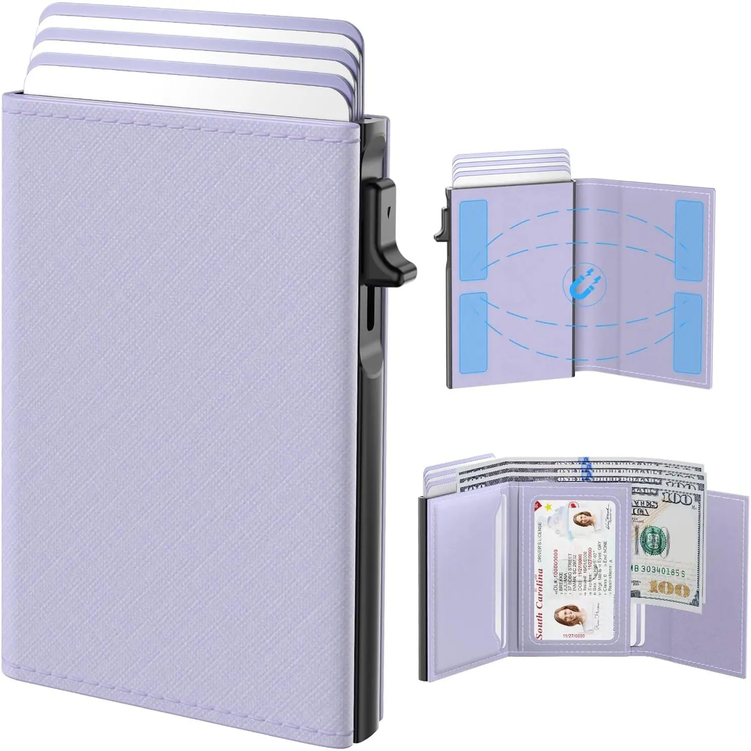 Womens Wallet Card Holder: Pop Up Card Case, , RFID Blocking, Slim, Minimalist, Thin, Small Size - 9-14 Card Capacity, ID Window,  Pocket (Lavender)