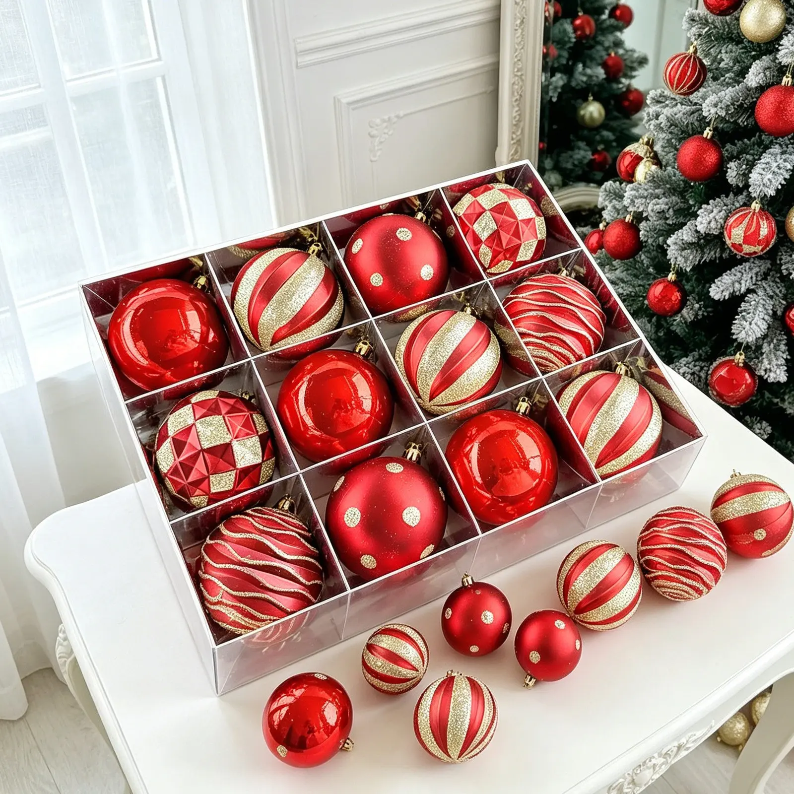 12-Pack Latest Electroplated Painted Christmas Balls Set, 8cm Large Ornaments, Shatter-Resistant Tree Decorations, New Year Party Festive Decor