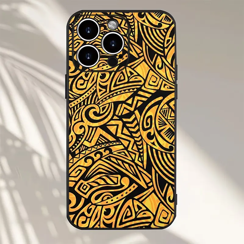 Polynesian Tribal Tattoo Pattern phone case, retro ethnic style, for iPhone 17 16 15 14 13 12 11 Plus Pro Max, distinctive art gift for tribal design fans Protection Black