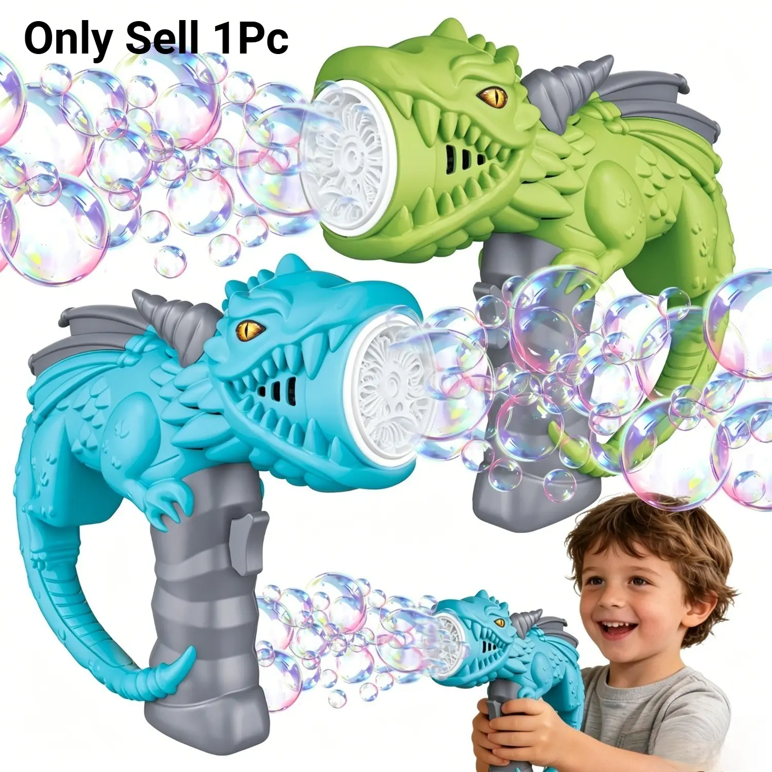 Electric Bubble Gun Dinosaur Bubble Machine, Automatic Soap Blower with Light, Fully Automatic Bubble Gun, Outdoor Game Toy (50ML)
