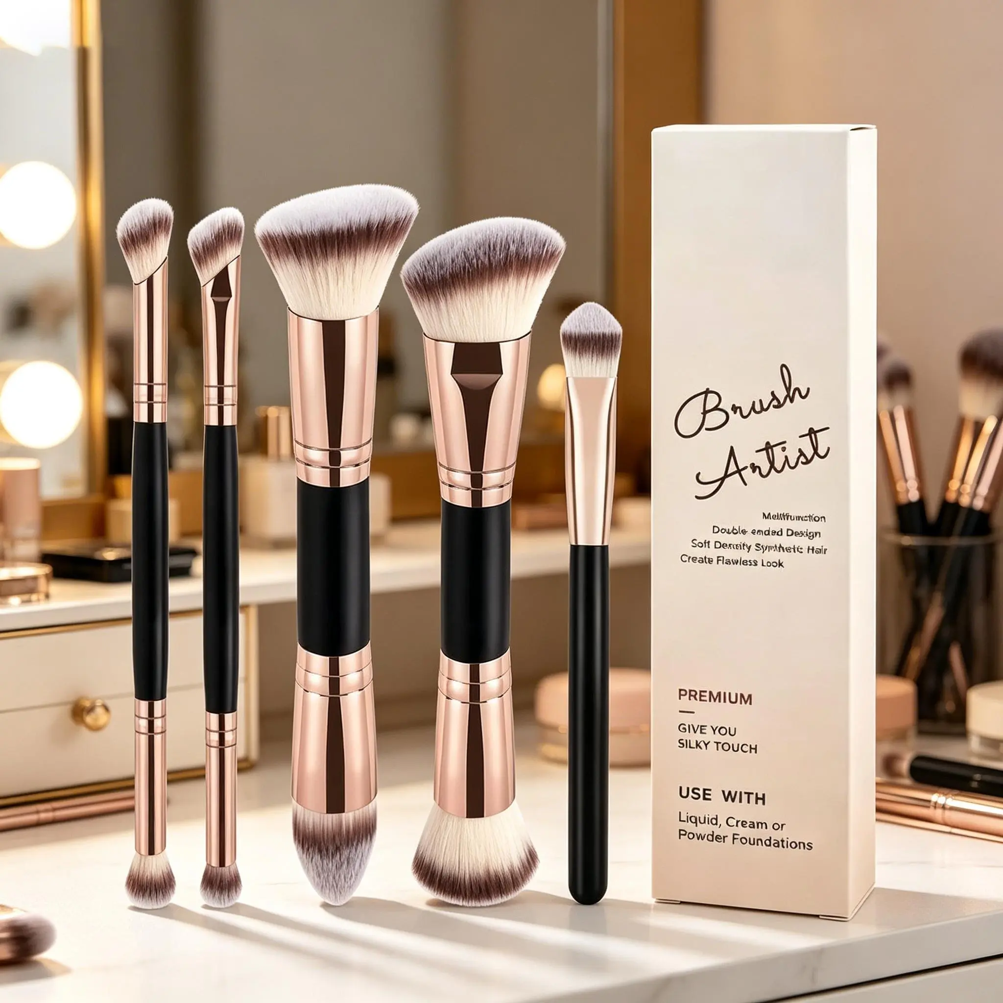 Dual-End Makeup Brush Set, Multi-Functional Double Head Cosmetic Brushes for Foundation, Blush, Contour and Eyeshadow