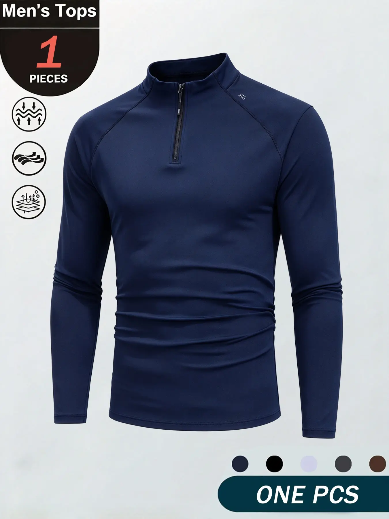 Men's Half-Zip Long-Sleeve Shirt, Zip-Up Pullover, Athletic Stand-Collar Workout Top, Moisture-Wicking Running and Hiking Sports Top