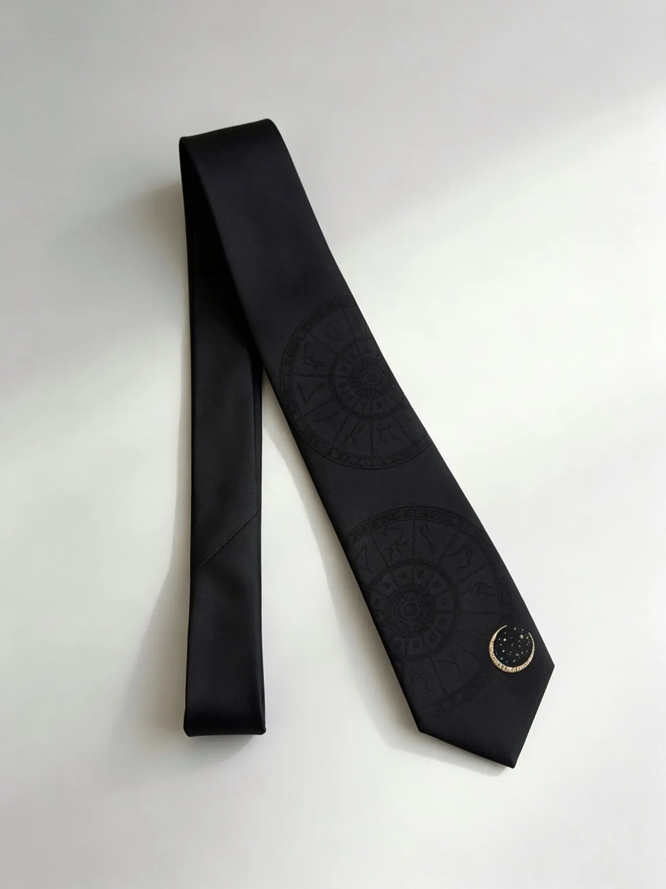 Unique Zodiac Embroidered Skinny Tie, 2400 Needle Jacquard Knit Craftsmanship, Golden Thread Details, Includes Gift Box, Perfect Gift for Astrology Lovers