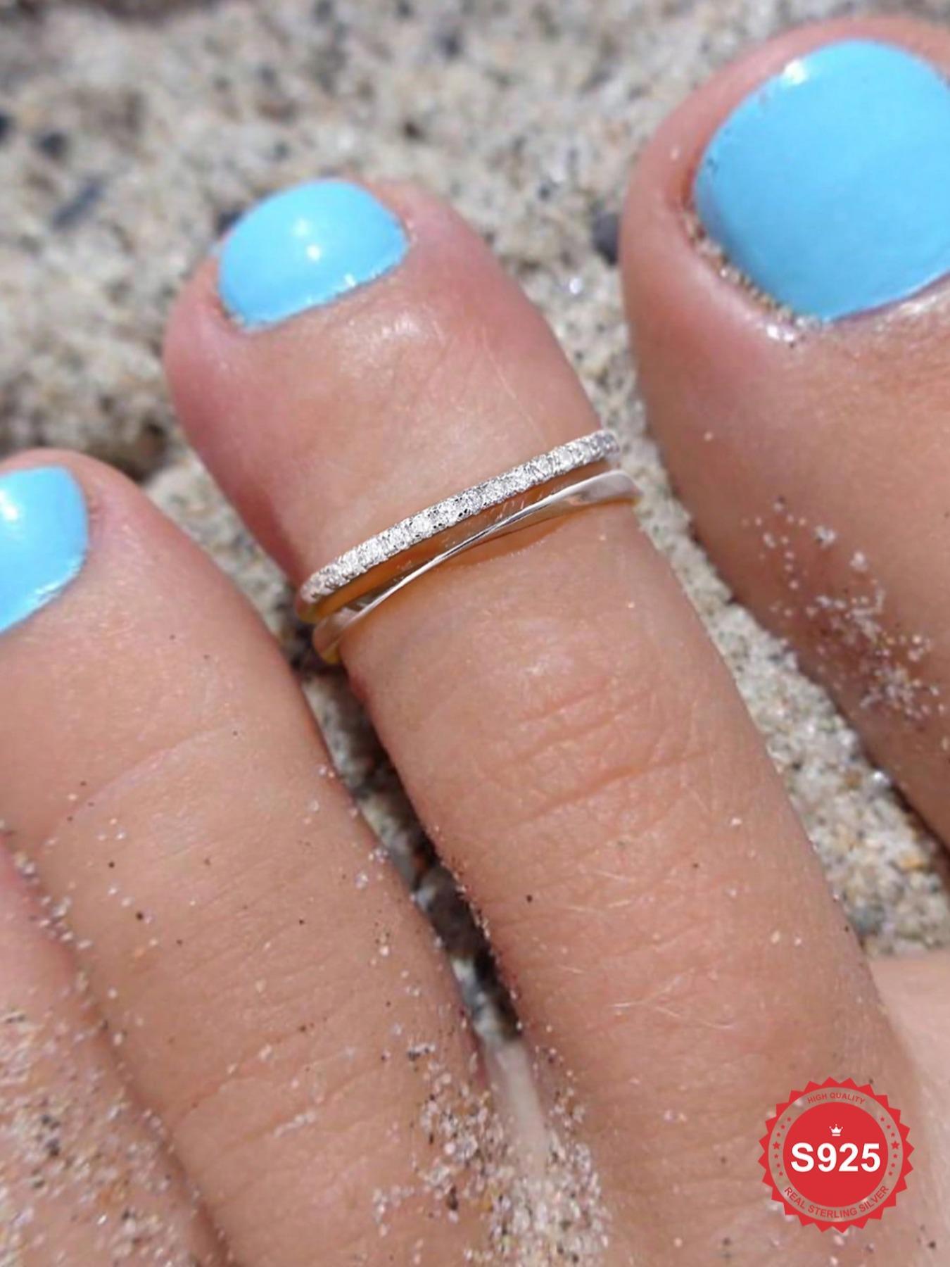 S925 Sterling Silver Twist  Adjustable Artificial Zircon Toe Ring, Fashion Jewelry for Women & Girls, Trendy All-match & Exquisite Jewelry for Birthday Gift