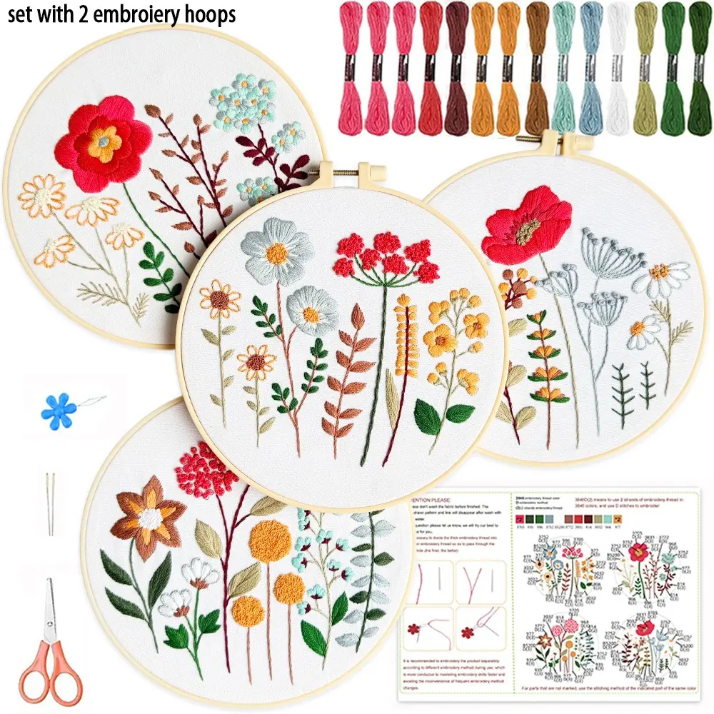 Beginner Embroidery Kit with Floral Theme, Includes Thread, Tools, and Instructions, Ideal for Adults and Sewing Enthusiasts, Unique Home Decor Craft, Embroidery Set