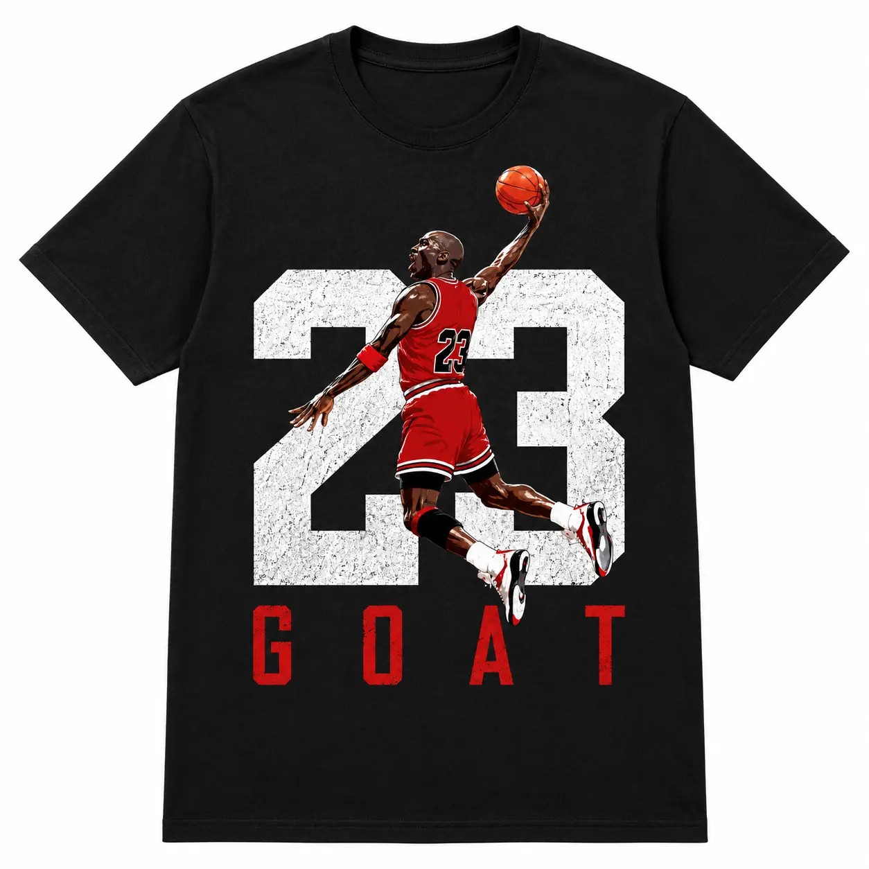Men's Unisex Cut 23 Basketball GOAT Retro Print T-Shirt - Soft Fabric 100 Cotton Retro Dunk Pose Tee for Hoopers, Year-Round Wear, Ships from USA
