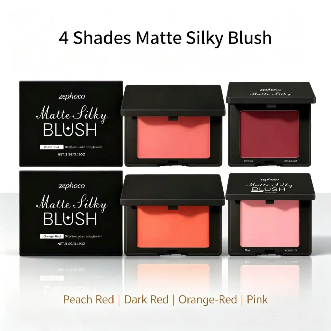 Zephoco Matte Powder Blush - Peach Shade Option, Natural Rosy 3D Sculpt, Waterproof, Smudge-Proof, Long-Lasting, Lightweight Compact, Smooth, Portable with Lid & Storage, Clean Girl Aesthetic for All Skin Tones (Daily Commute Use)