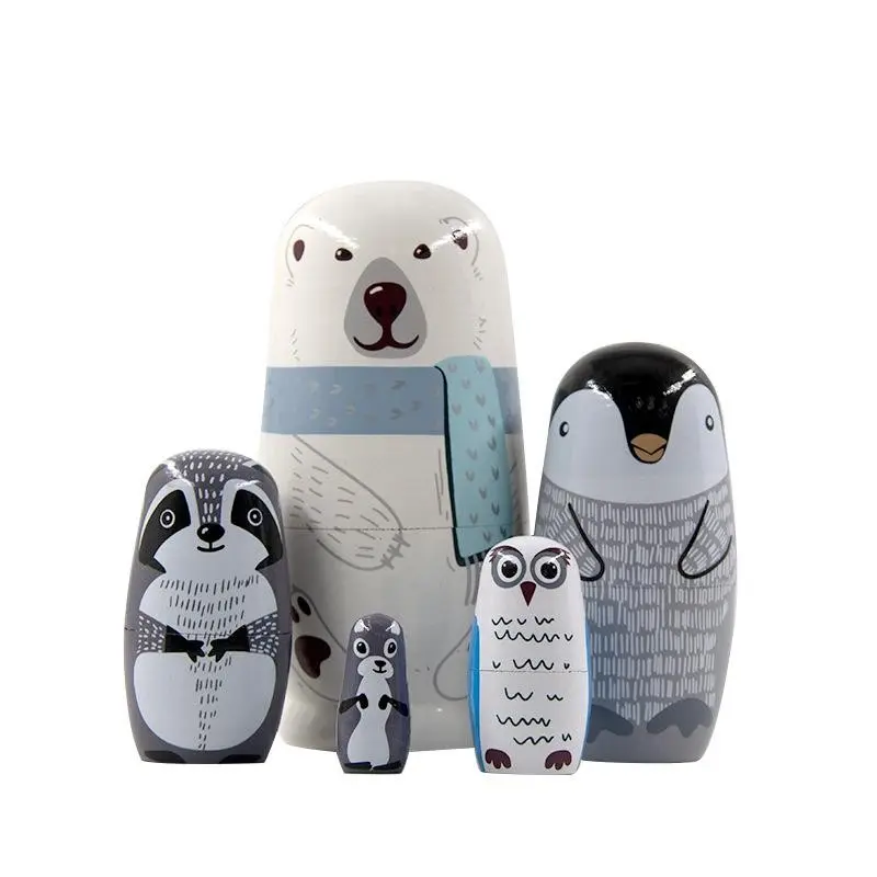 Russian Doll 5 Layer Wooden Bear Set, Handmade Wood Toy Kit for Kids, Perfect for Christmas, Easter, and Other Holidays