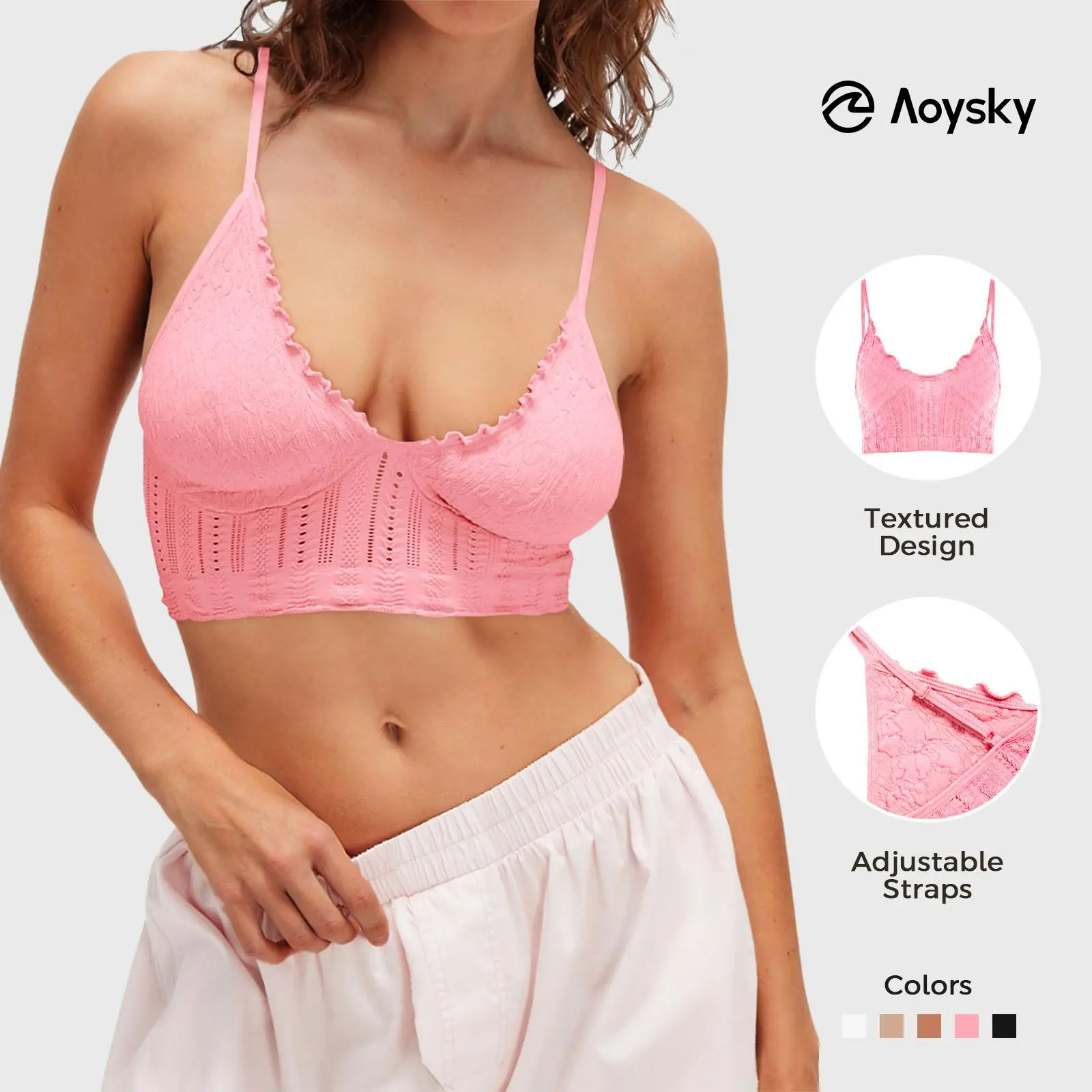 Aoysky Women's Minimalist Wireless Spaghetti Strap Seamless Casual Bralette - Deep V-Neck Triangle T-Shirt Bra, No-Underwire Basic Plain Sexy Everyday Intimates, Women's Clothes (Do Not Dry Clean)