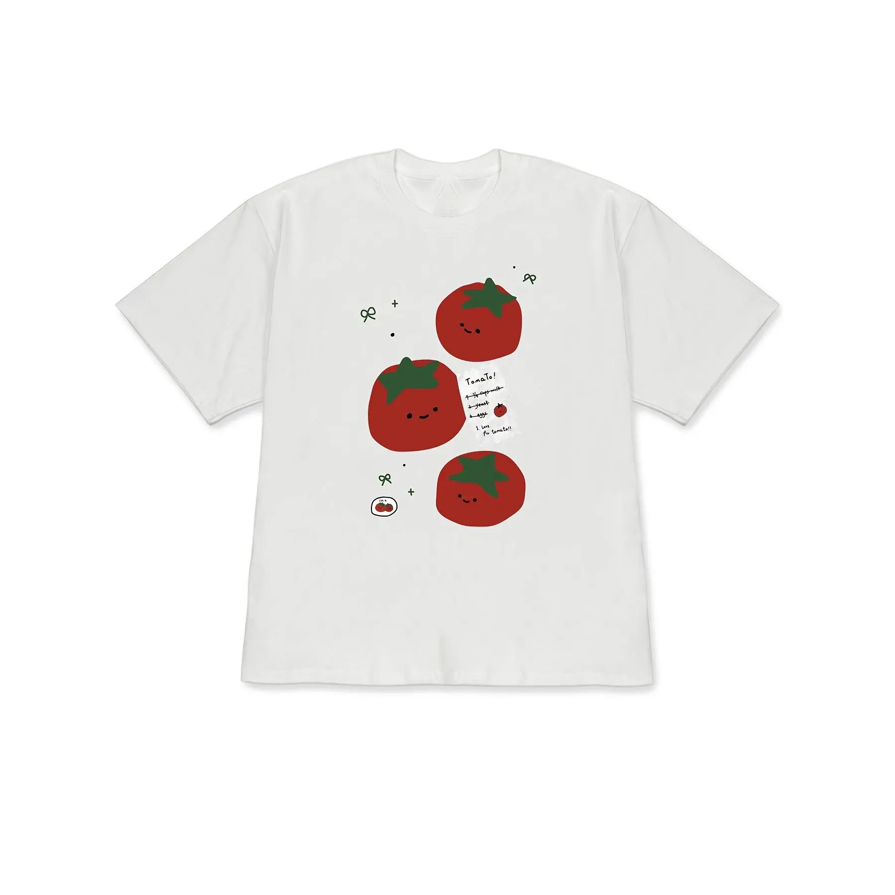 2026 Spring/Summer New Oversize Women's Drop Shoulder Soft Cute Smiling Face Tomato Print Loose Short Sleeve T-Shirt - Fresh Streetwear Eye-Catching Style Fashion Unisex Energetic Sweet Vibe Top