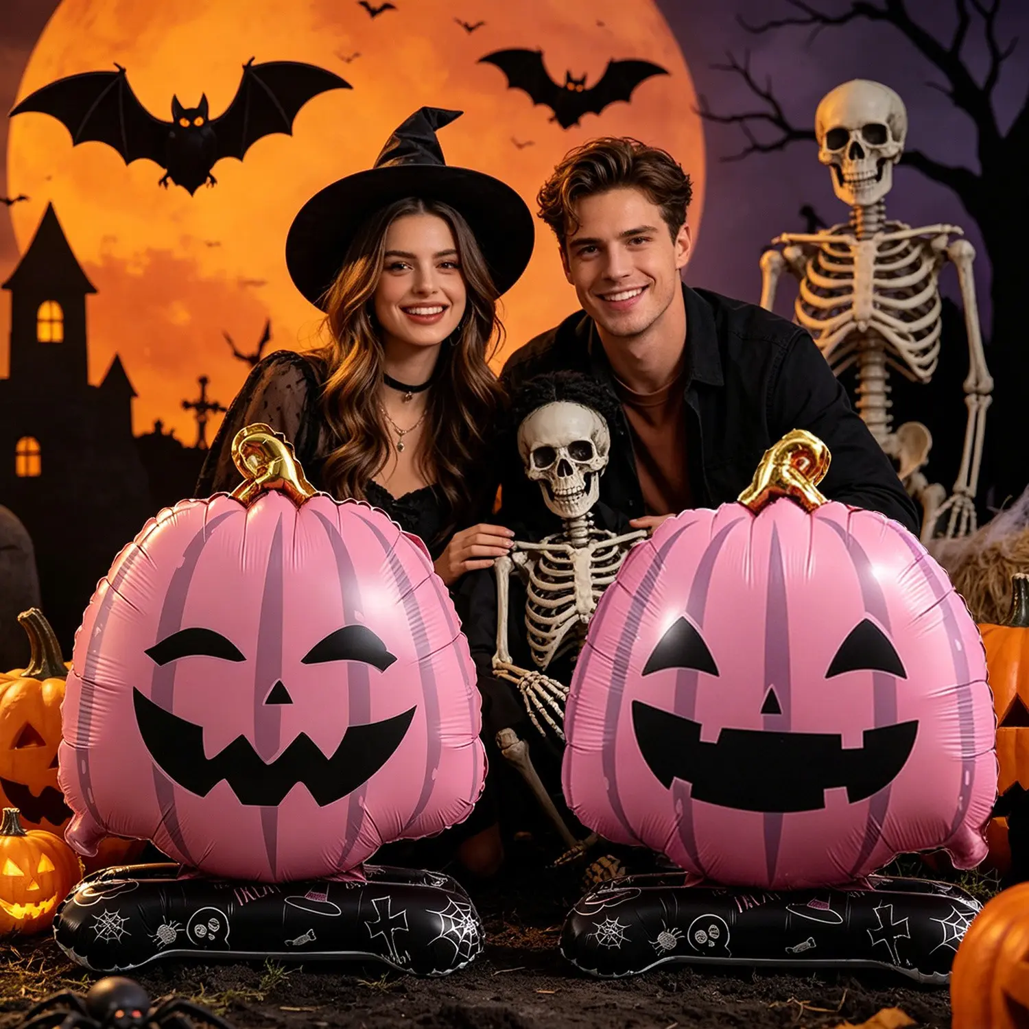 2-Pack 65cm Pumpkin Balloon Set, Halloween Decor, Birthday Party Supplies, Haunted House Props, Photography Accessories