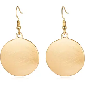 Brushed   Rose  Colored Round Disc Shaped Drop Earring Hook Earring