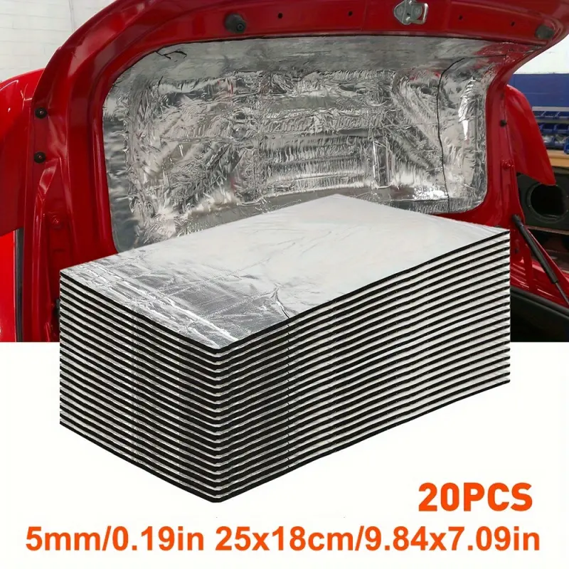 20-Piece 5mm Thick Automotive Car Soundproof Foam Pads: Engine Compartment Engine Room Insulation, High-Temperature Resistant, Self-Adhesive, Easy to Install
