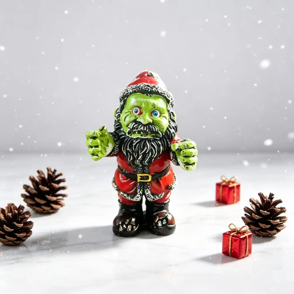 Zombie Santa Resin Statue, Face Monster Christmas Ornament, Gothic Horror Desk Decor, Unique Holiday Gift, Winter Home Garden Decoration