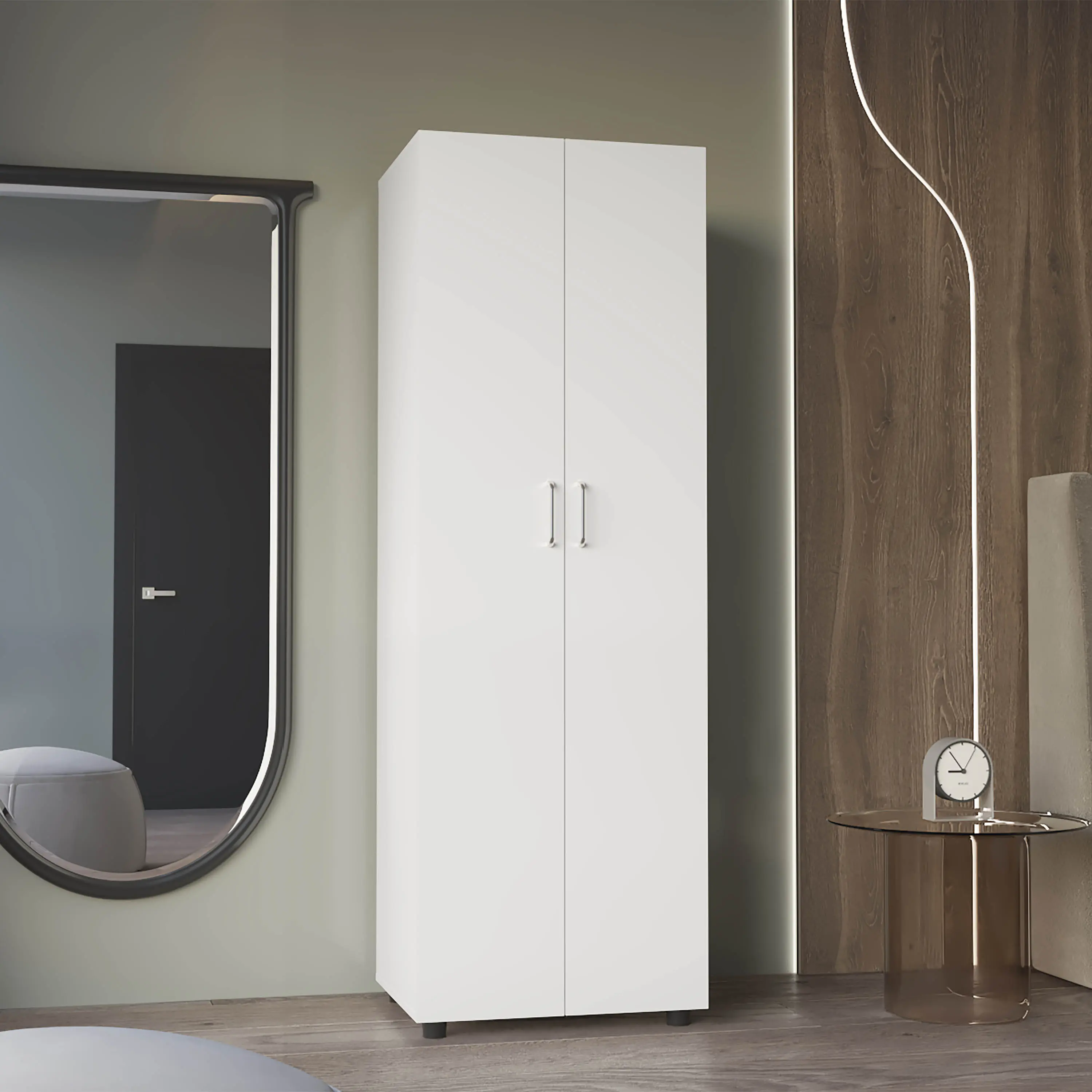 FSC Certified Nokaa Double Door Armoire - 23.6x19x70.8" Tall White Engineered Wood Bedroom Wardrobe, 2 Shelves, Hanging Rod, Modern Clothes Organizer, Easy Assembly