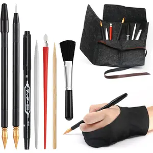 9 Pcs Scratch Art Tools Set, Include Artist Glove, Tools Bag, Scratch Coloring Pens, Plastic Pens, Wooden Stylus, Scraper, Repair Pen, Clean Brush for Adults & Teens Painting Paper