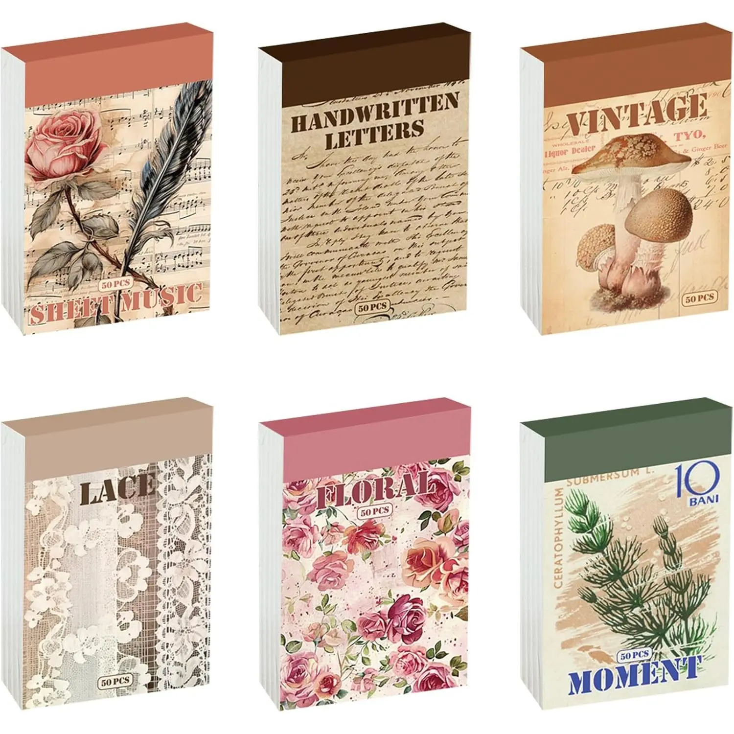 Vintage Washi Stickers Book - 300 Pcs Ephemera Pack, 6 Theme Sets for Journaling, Scrapbooking, Bullet Journals - Reusable & Repositionable