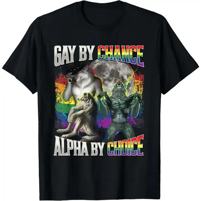 Men's Short-Sleeve Sports Top, LGBT Pride "Gay By Chance Alpha By Choice" Alpha Wolf Graphic Print Outfit for Sports & Outdoor Activities, Outfits, Prints, Menswear