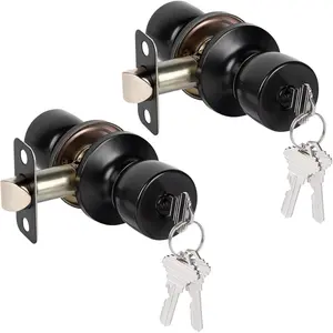 Matte Black Door Knob with Lock and Key, Exterior Door Knob for Bedroom and Bathroom, Keyed Entry Door Knob Interior, Stainless Steel Door Handle, 2 count