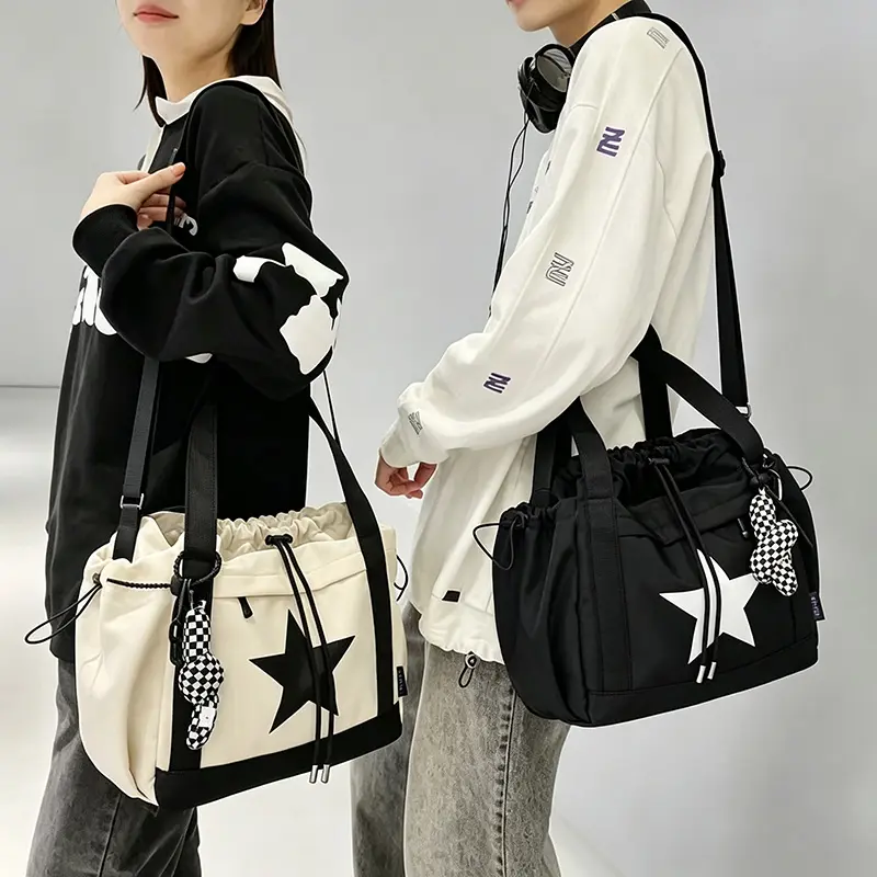 Tote bag, Men's tote bag, fashion star pattern drawstring bag for men and women, large capacity shoulder bag, lightweight travel storage bag.