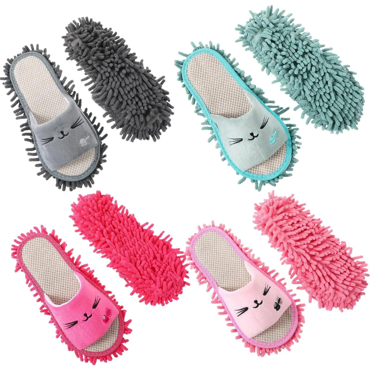4 Pairs Washable Mop Slippers Microfiber Funny Mop Shoes Floor Cleaning Slippers for Women  Floor