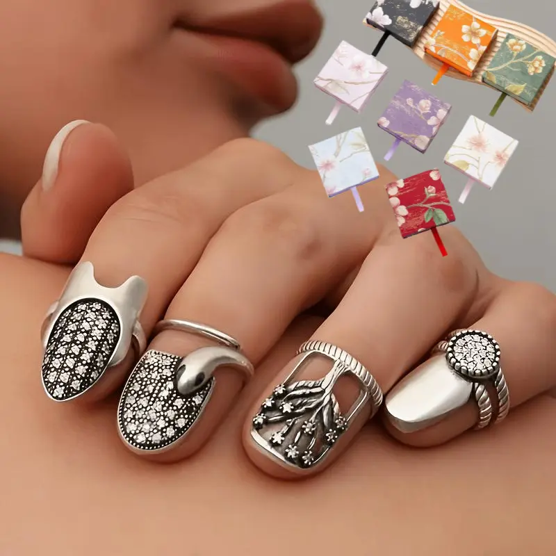 Women's Boho Copper Stackable Finger Rings Set, 4-Piece Adjustable Metal Nail Armor, Beautiful 1 Size Fits All Vintage Everyday Jewelry for Daily & Party Wear.Nail Rings For Women，Dark Gothic Style, Halloween Witch Ring
