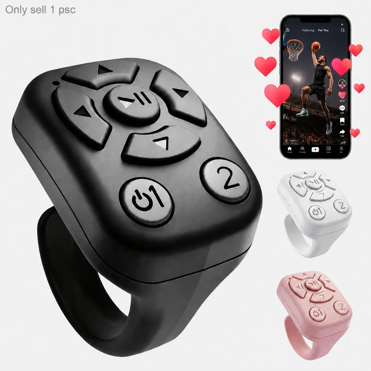 TikTok Scrolling Ring, Wireless Remote Control Page Turner for iPhone Android, Phone Video Scroller, Camera Shutter Remote for Selfies, Short Videos, E-Books and Music Control