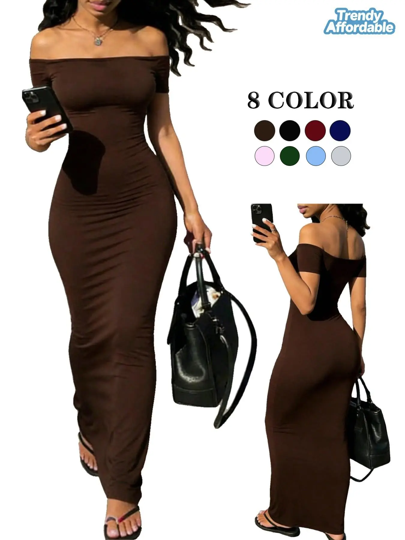 Off Shoulder Bodycon Long Dress, Women's High Elastic Fabric, Slimming Versatile Outfit, Ideal for Daily Wear and Dating