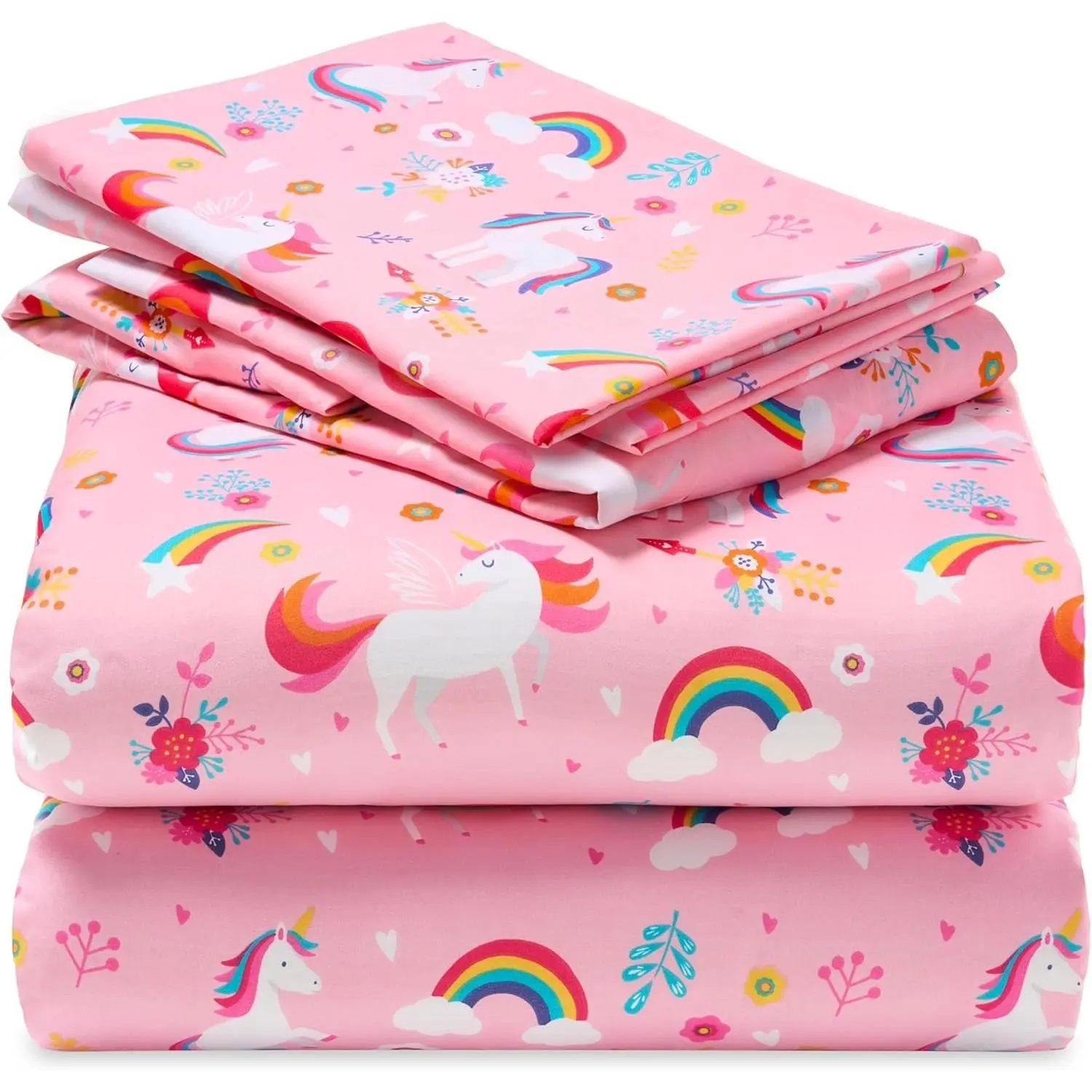 4-Piece Unicorn Print Kids Full Sheet Set - Soft Microfiber Toddler Bed Sheets, Deep Pocket, Wrinkle-Free, Fade-Resistant, Breathable Bedding Set for Boys Girls
