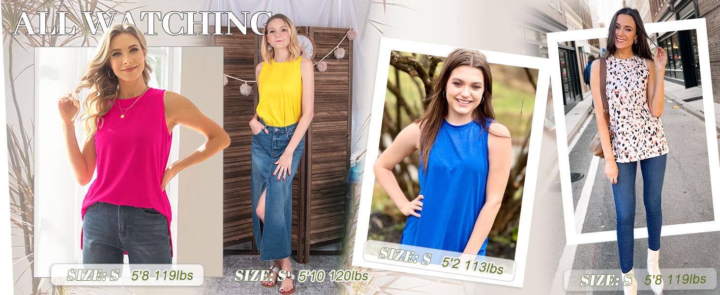 WIHOLL Womens Tank Tops Crewneck Loose Fit Basic Casual Summer Side Split Sleeveless Shirts