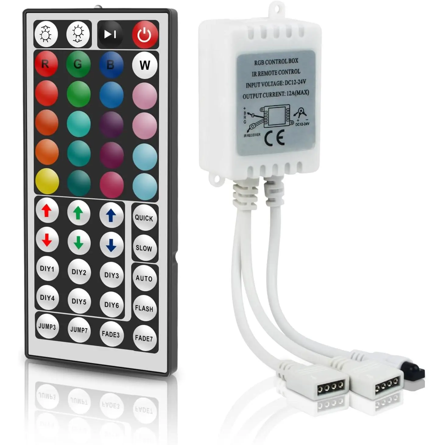 44   IR Remote Controller DC12V-24V,  Output 4 Pin RGB Control Box with  IR Remote Controller Receiver for SMD 5050 3528 RGB LED Strip Lights ﻿