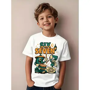 Number 67 Print Short Sleeve T-Shirt - Educational Math Tee with Numerals, Round Neck Summer Top for & Learning to Count, Machine Washable Casual Playwear