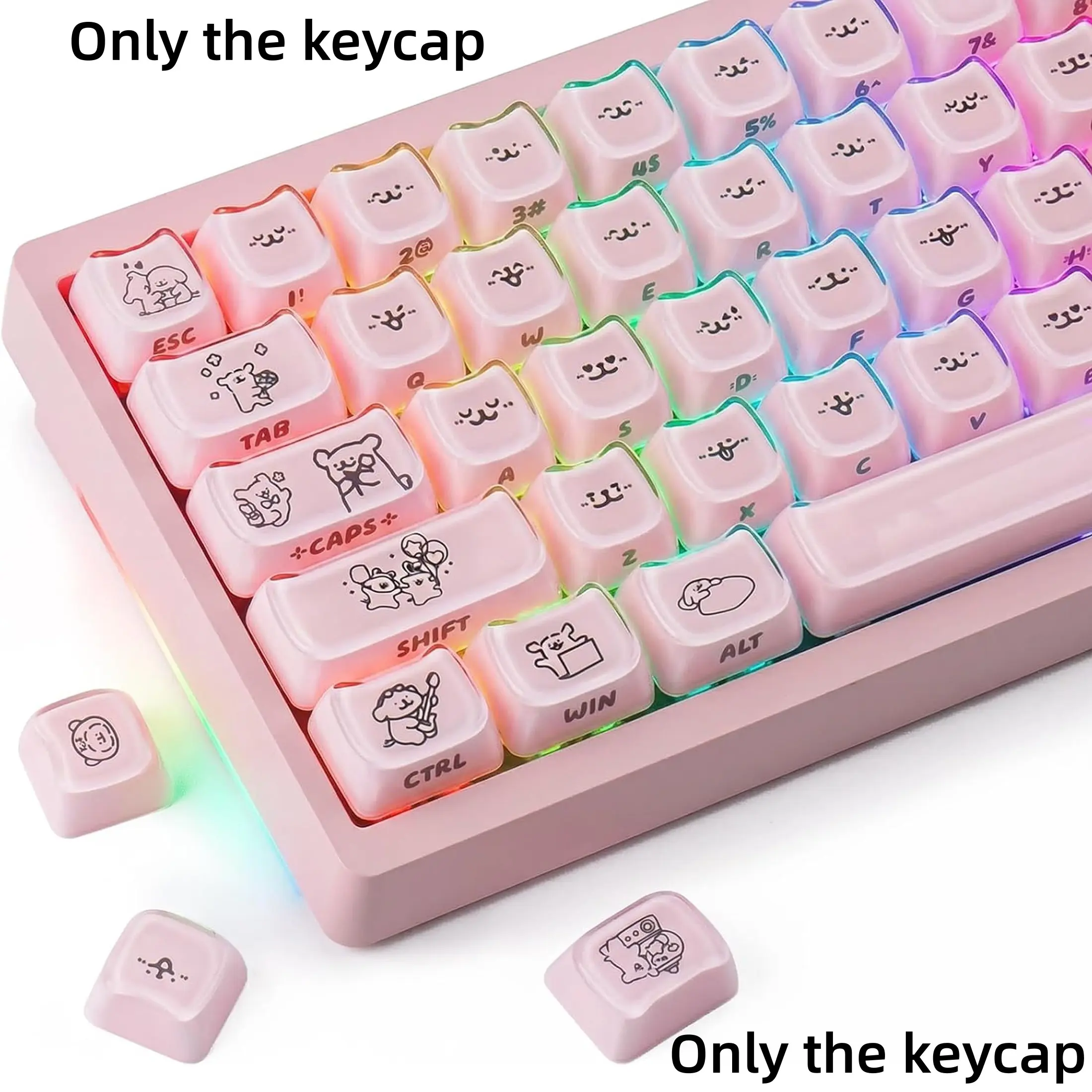 Jelly Keycaps Cute Doggie, Crystal Mao Profile, Custom Side Printed, 60 65 75 100% Cute, Mx Switches Mechanical Keyboard Keycap Set, ABS Keycaps