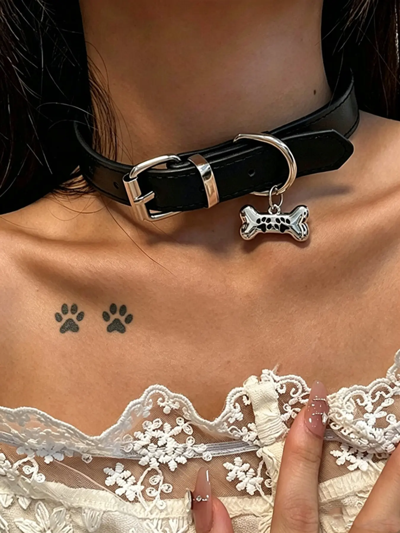 Cute Dog Bone Pendant Alloy Necklace, Elegant Sexy Women's Collar, PU Leather, Punk Hip Hop Style, Halloween, Christmas Gift, Party Accessory