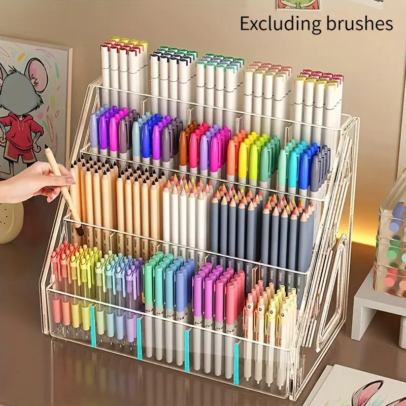 1PC Pen Holder Storage Rack, Large Capacity Acrylic Organizer, Desk Organizer, Office Accessory, Office Desk Accessories, Suitable for Brushes, Pencils, Markers, Home, Office, School, Durable Design, Essential for Office Supplies and Craft Enthusiasts