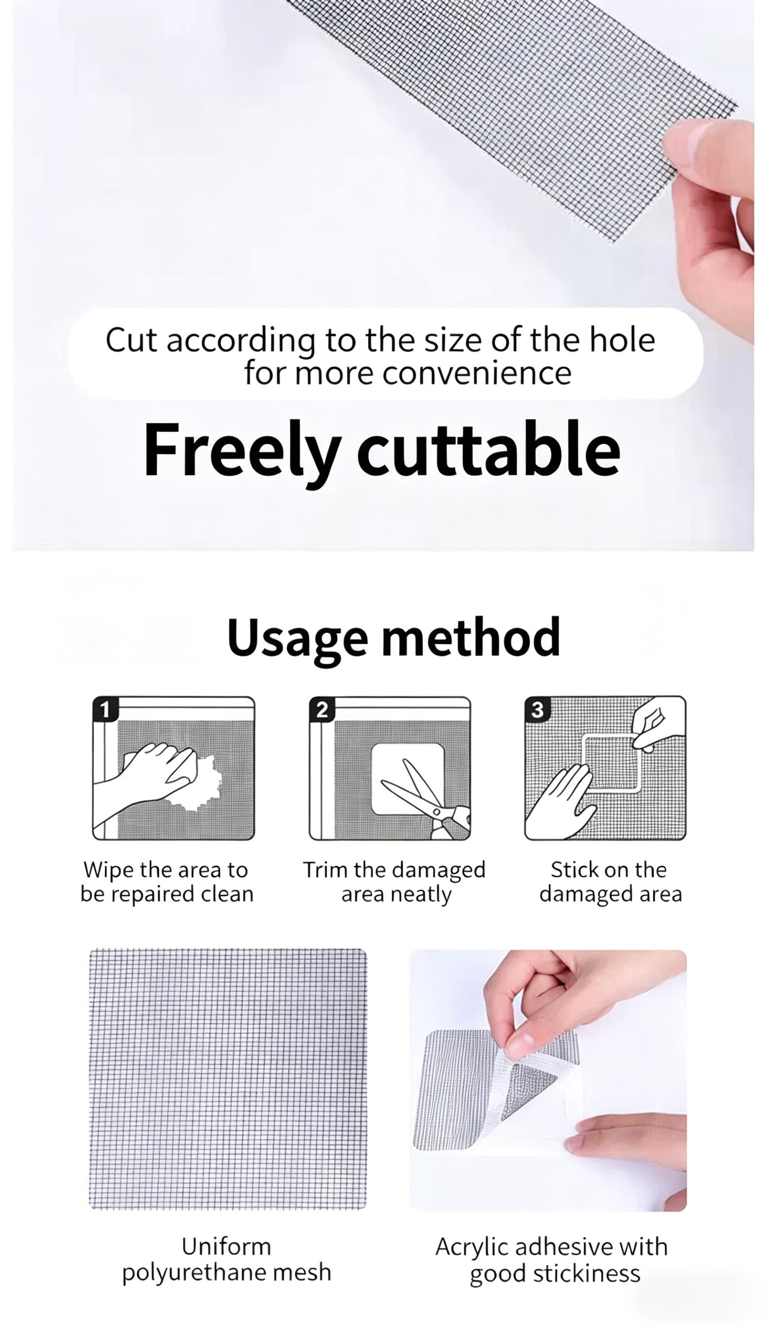 4PCS Window Screen Repair Tape, Self-Adhesive Fiberglass Mesh Patch for Screen Door, Window Netting Hole Fix