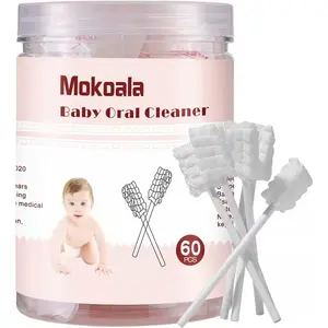 Baby Tongue Cleaner, 60Pcs, Baby Toothbrush, Disposable Infant Mouth Cleaner, Soft Gauze Toohthbrush Toddler Oral Cleaning Stick Dental Care for 0-36 Month Newborn