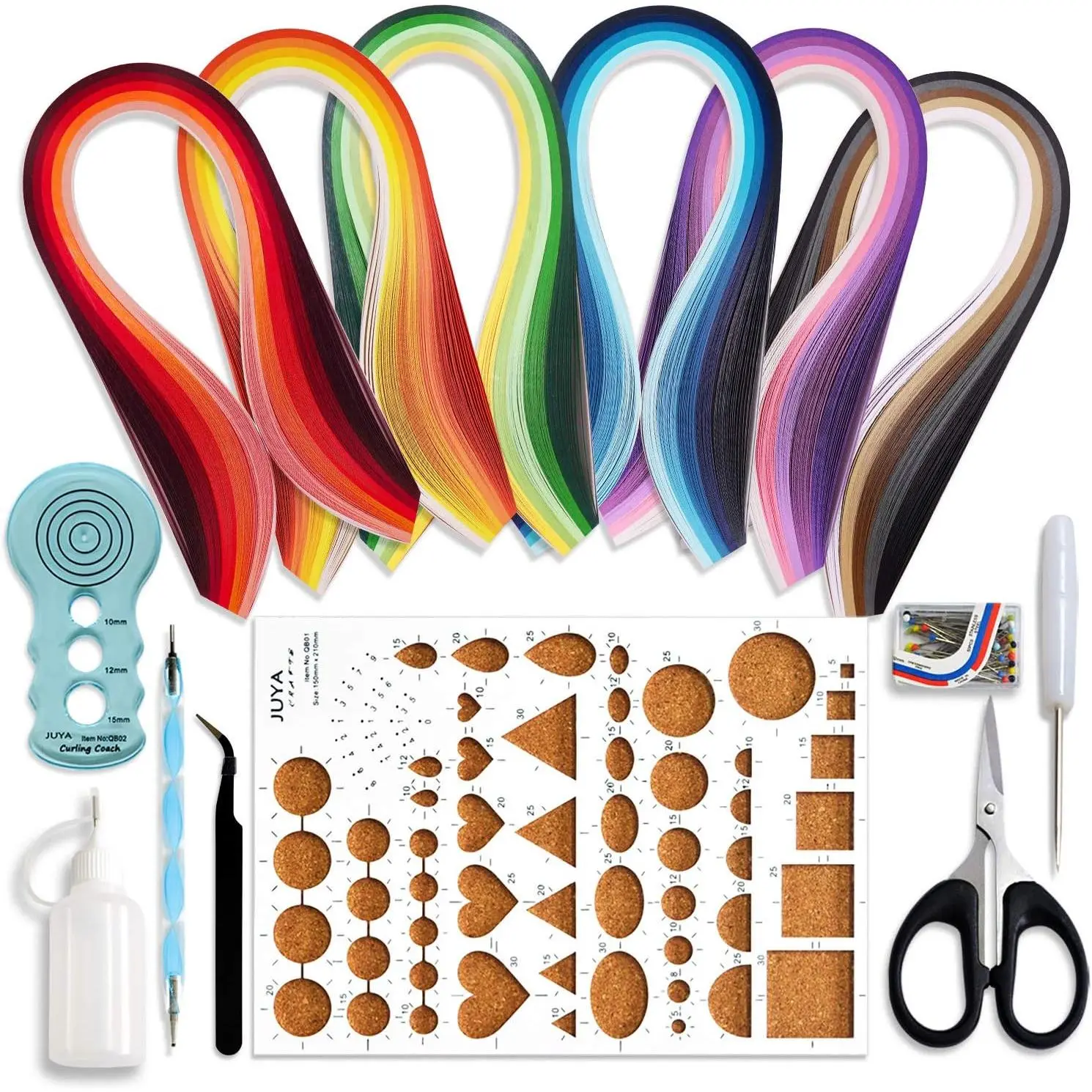 Paper Quilling Kits with 30 Colors 600 Strips and 8 Tools (Paper Width:3mm, Blue Tools)