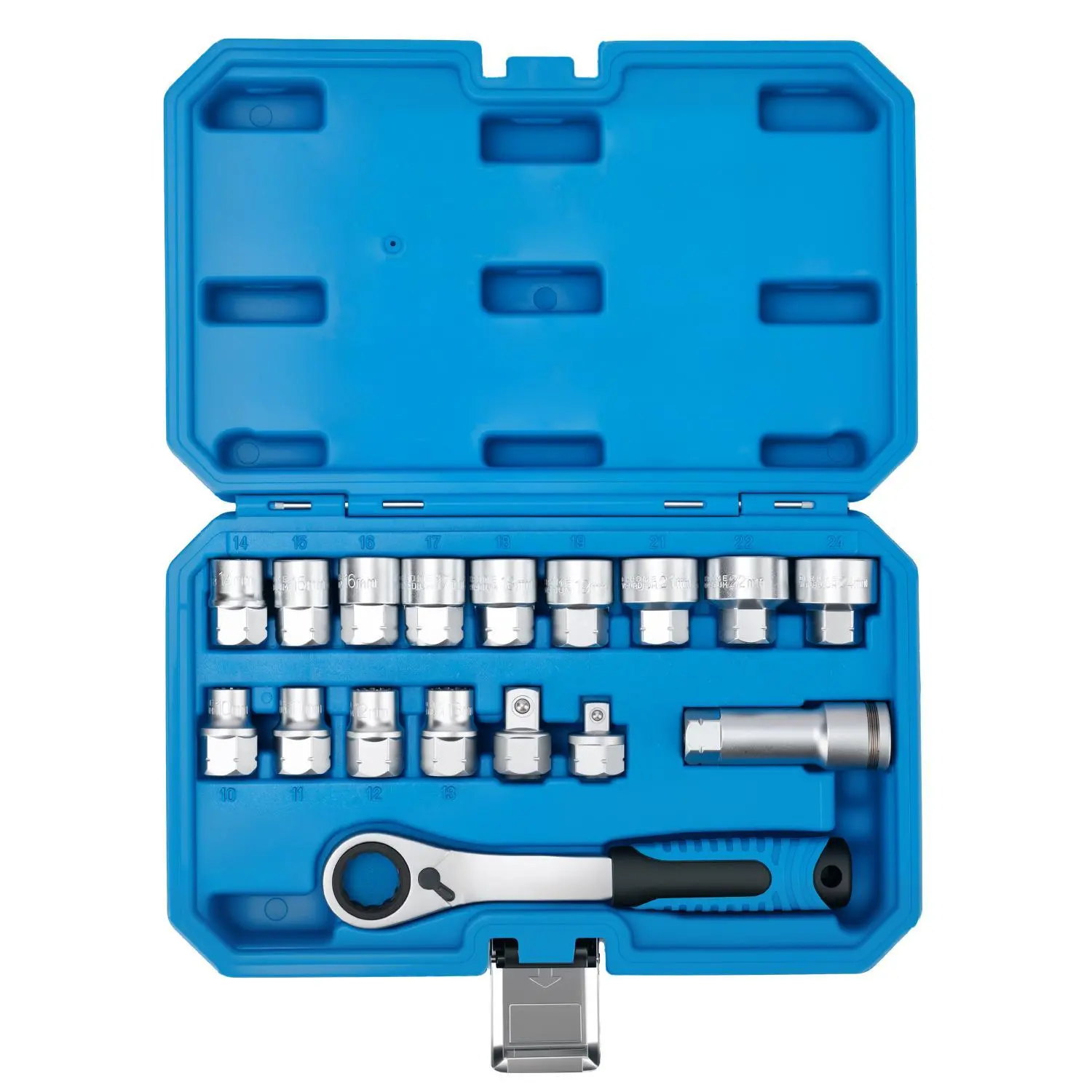 GJANSH 17-Piece Pass Through Socket Set, Metric 10–24mm, Hollow Ratchet Socket Kit for Automotive Repair & Machine Maintenance