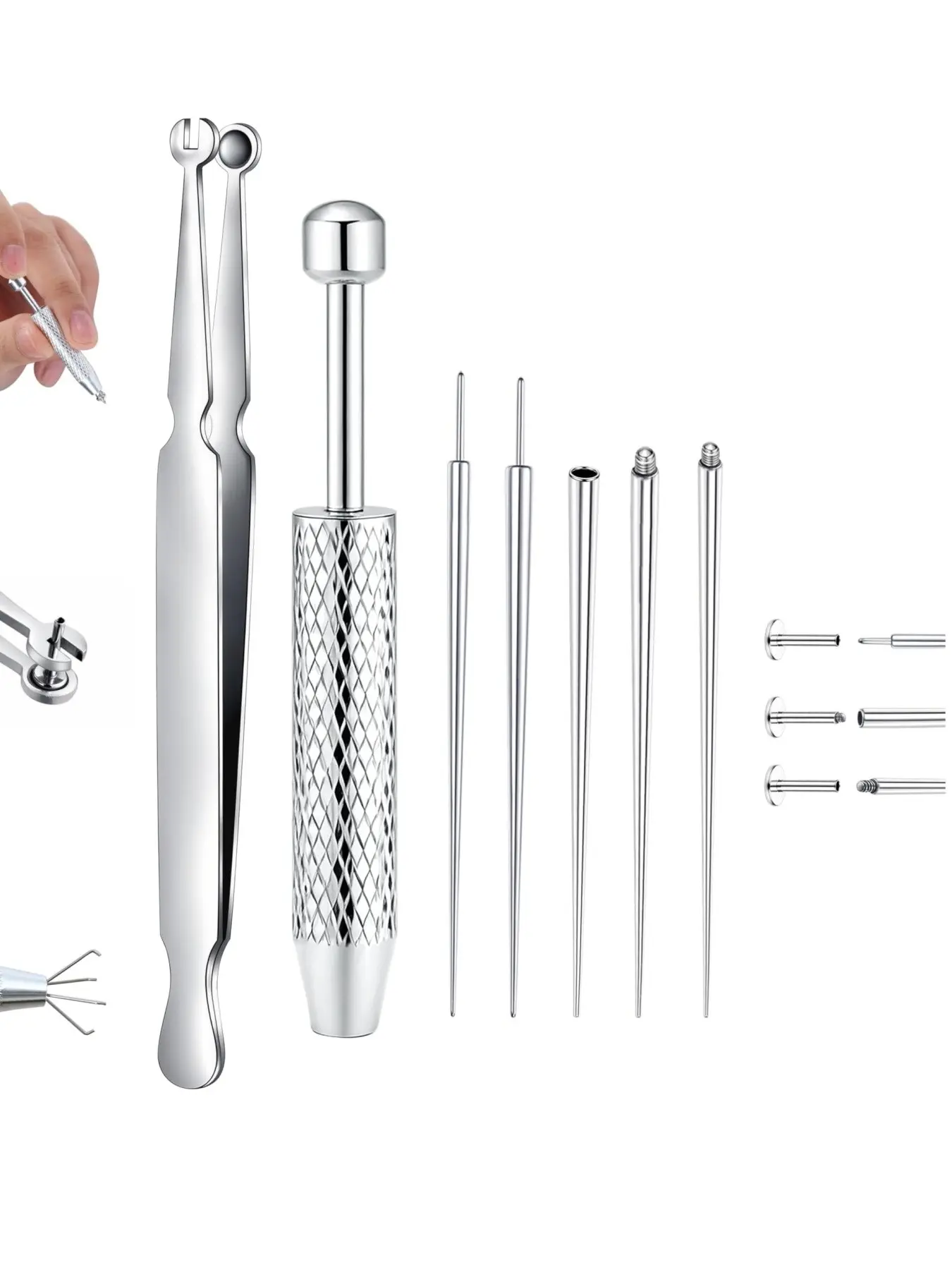 Piercing Ball Grabber Tool 16G 18G Taper for Changing Jewelry | Surgical Steel Flat Back Earrings Threader Tool Insertion Pin Body Piercing Kit for Ear Rook Conch Nose Lip Jewelry Removal