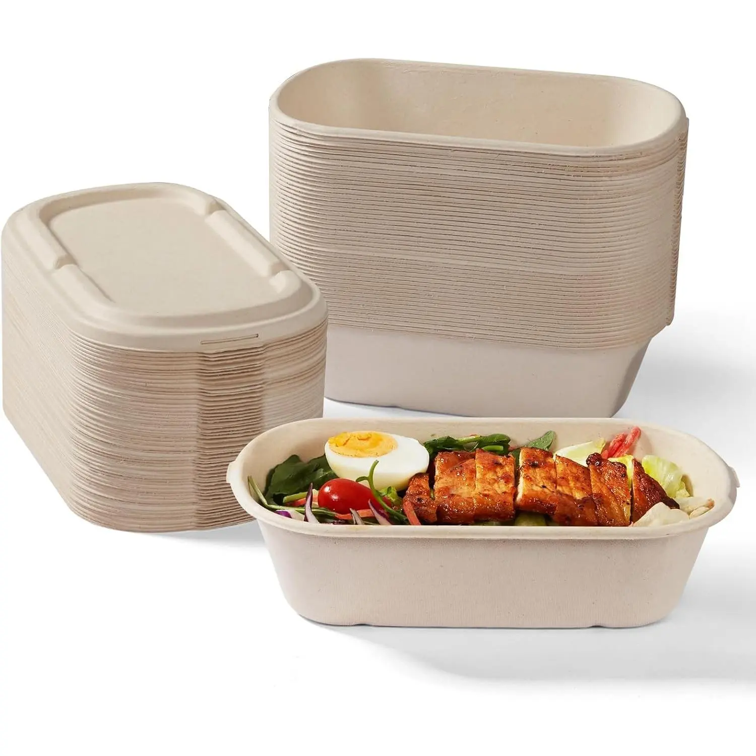 [100% Eco-Friendly] 34 oz Disposable Food Containers with Lids – Sugarcane Pulp Take Out Containers, Biodegradable Lunch Box, Compostable and Microwave Safe To-Go Boxes for Meal Prep – Pack of 50