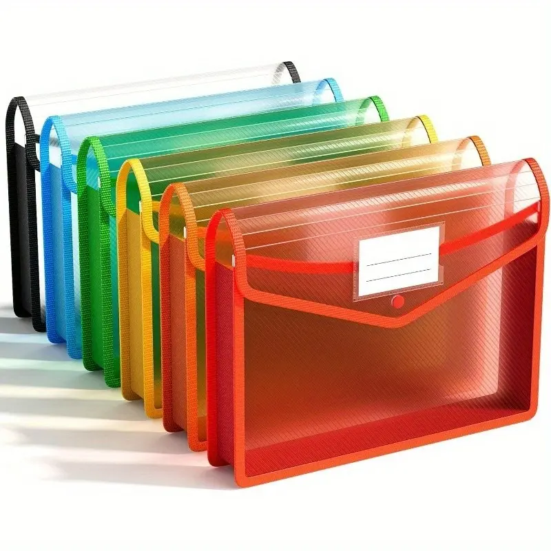 6-Piece Plastic File Folder Set, Durable Design for Document Storage, Bright Color Coding, Large Capacity Organizer, Ideal for Office Use