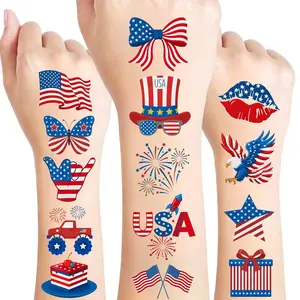 85Pcs 4th of July Patriotic Temporary Tattoos, Red White Blue USA Tattoos for Independence Day Memorial Day Party Favors Decorations Supplies Gifts Accessories