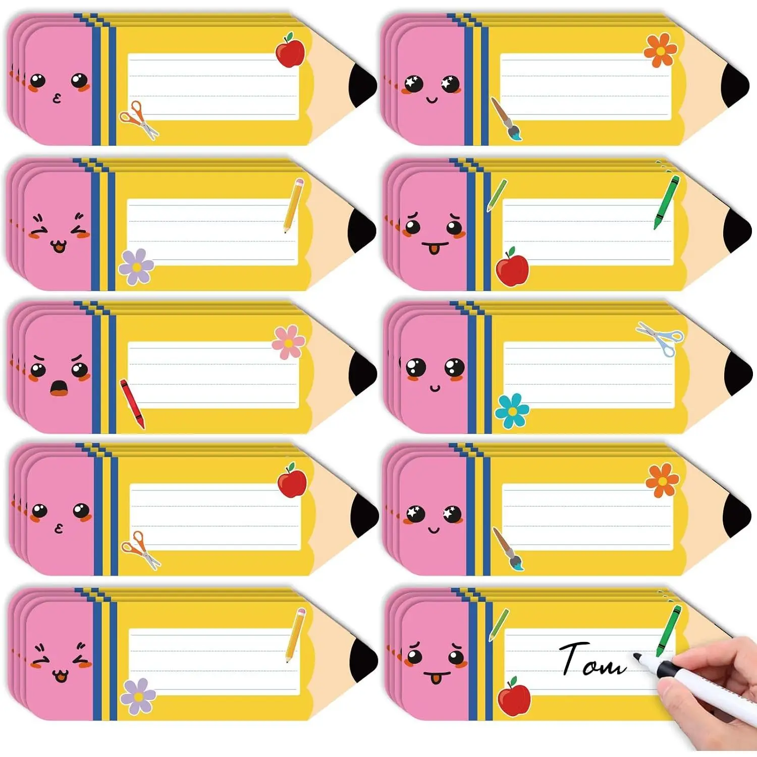 144 count 4.98 x 1.67 Inch Pencil Name Tag Stickers | Self-Adhesive Labels in 6 Styles for Desks, Bins and Cubbies, School and Office Organization
