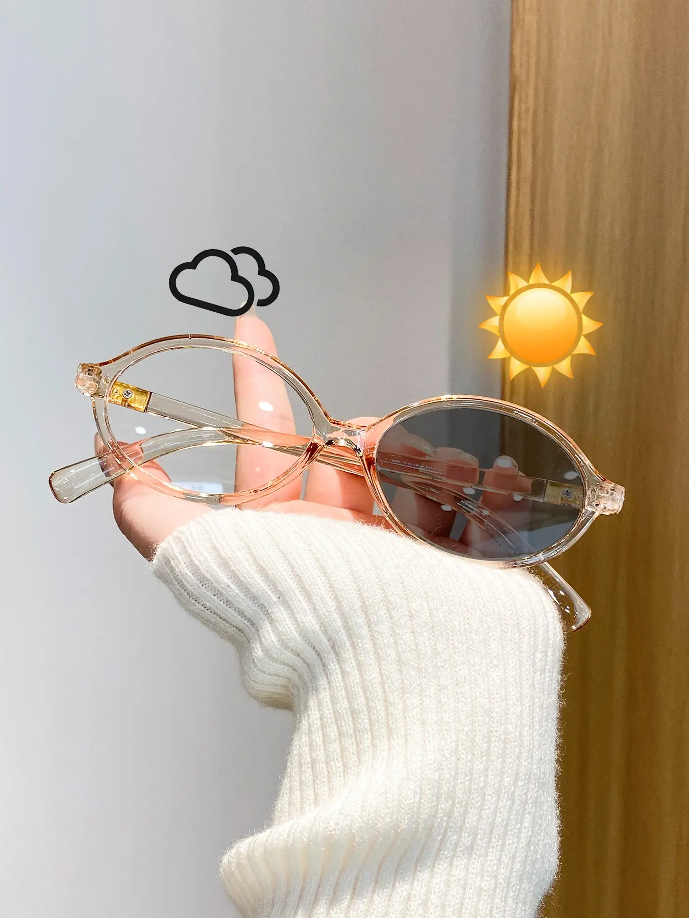 Women's Plastic Oval Frame Glasses, Photochromic Color Changing, Casual Japanese Style, Lightweight and Stylish, All Seasons