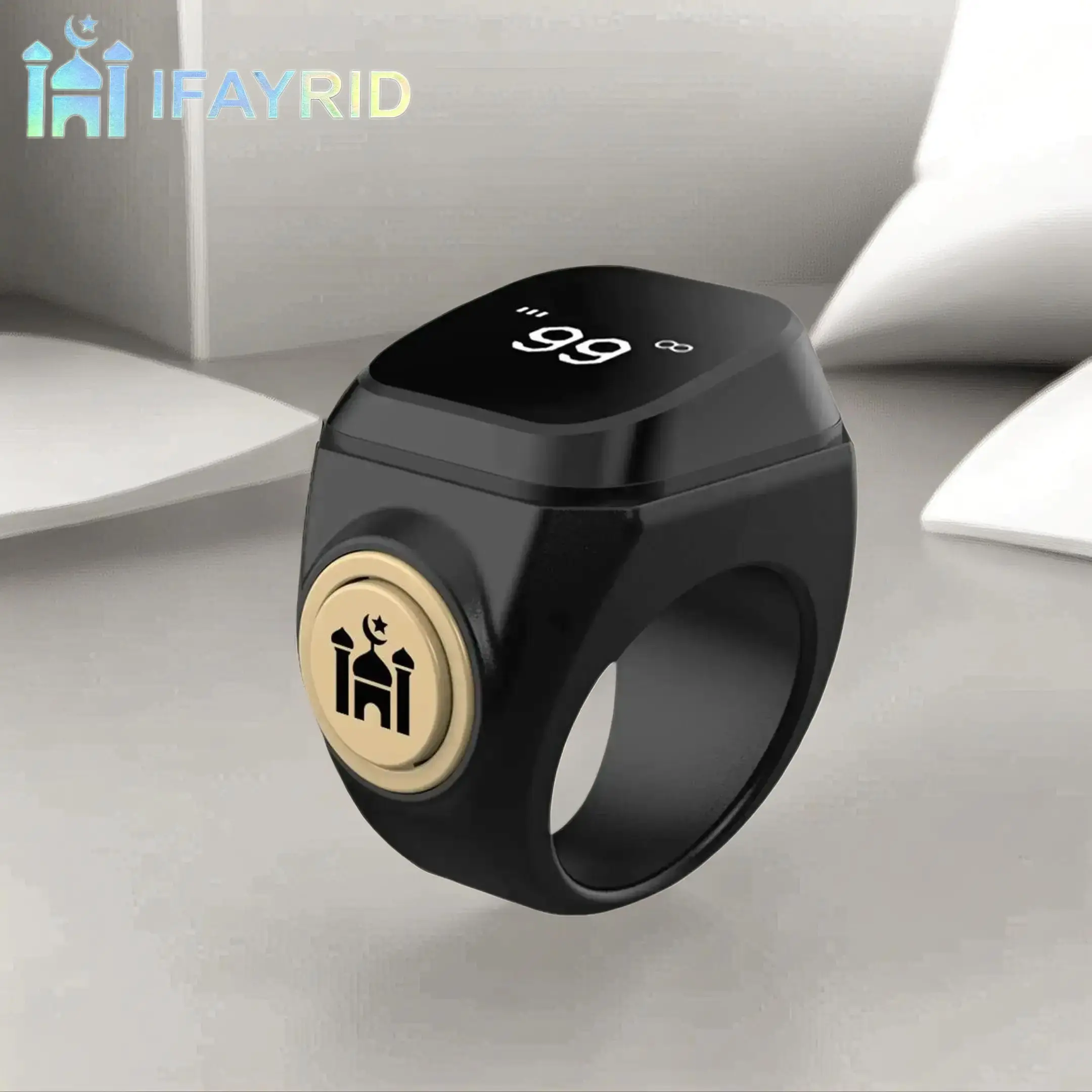 Digital Prayer Ring with APP, Smart Dhikr Counter, Waterproof, Classic Islamic Men's Ring, Daily Worship Reminder