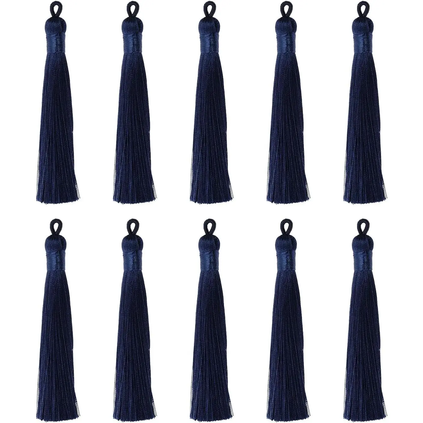 10 count  Soft Silky Tassels with  Loop for Bookmarks Keychains Earring Bracelets  Making Souvenir Graduation Clothing Sewing  Tag Art DIY Craft Projects (Navy Blue)