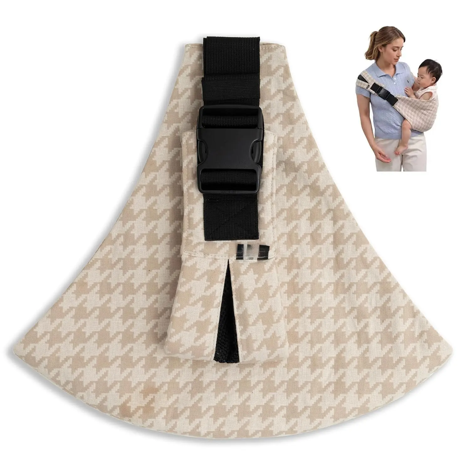 Baby Sling Carrier  Toddler, Houndstooth Baby Carrier Sling, Premium Cotton Linen Adjustable in Both Front and Back Shoulder Strap, Portable and Lightweight Toddler Carrier